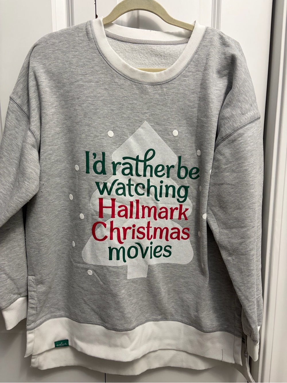Hallmark Gray Sweatshirt with Red & Green Holiday Script